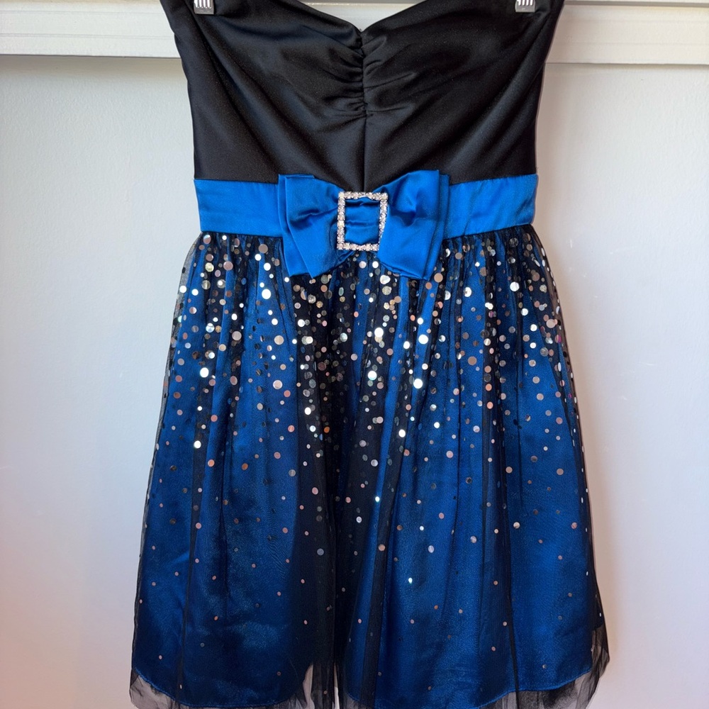 Strapless Black and Blue Dress with Sequins